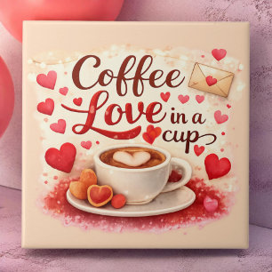 Coffee Love in a Cup Valentine Soft Pink Tile