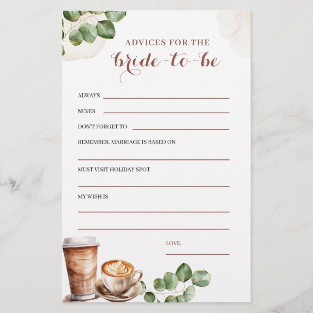 Coffee Love is Brewing Advices Bride To Be Game (Front)