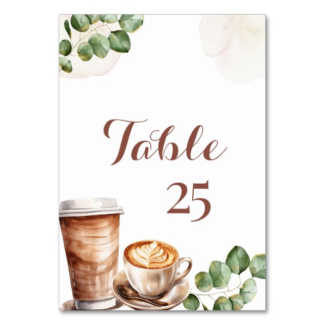 Coffee Love is Brewing Bridal Shower Table Number (Front)