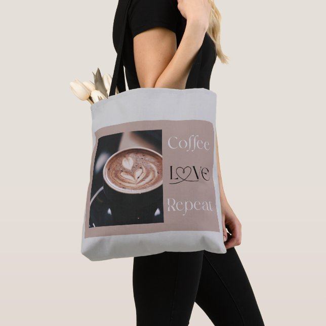 Coffee LOVE Repeat – Modern Coffee Lover Gift for  Tote Bag (Close Up)