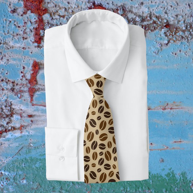Coffee Lover Beans Beige Brown Patterned Tie (Creator Uploaded)