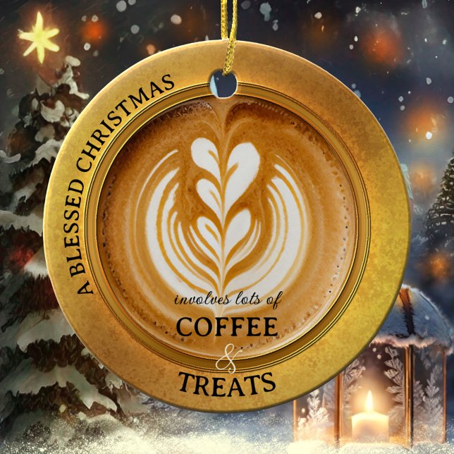 Coffee Lover Cappuccino  Ceramic Tree Decoration (A Christmas ornament featuring an elegant design with a cappuccino - perfect for a coffee lover!)