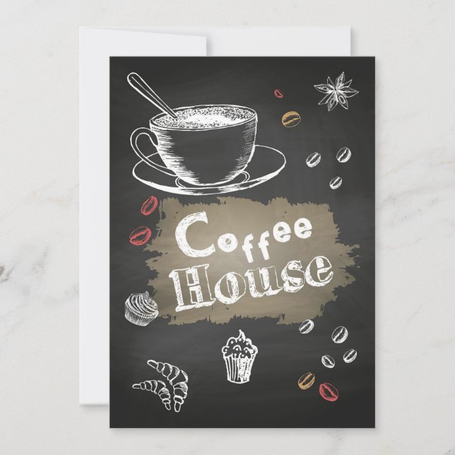 Coffee Lover Coffee house Blackboard Invitation (Front)