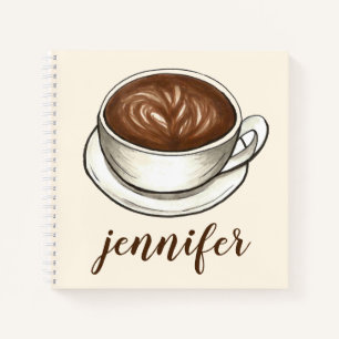 Coffee Lover Cup Latte Tan Brown Personalised Gift Notebook