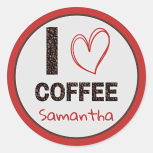 Coffee Lover Custom Name Coffee Bean Design Classic Round Sticker
