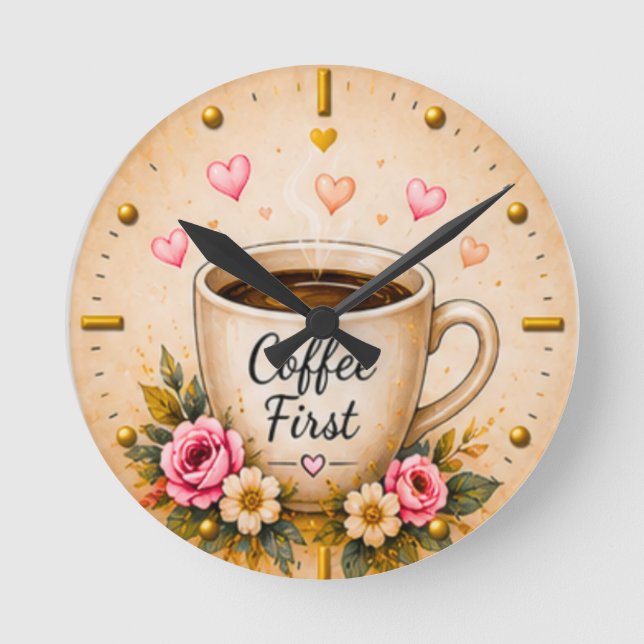 Coffee Lover Decor Round Clock (Front)