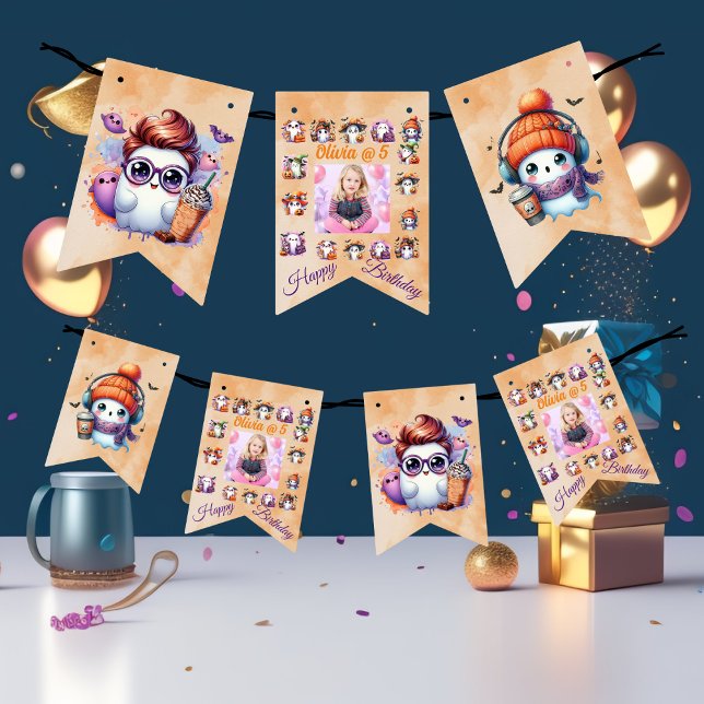 Coffee Lover Ghost Bunting Flags for Kids Birthday (Creator Uploaded)