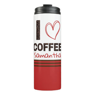 Coffee Lover Gift Custom Name Coffee Bean Design Thermal Tumbler