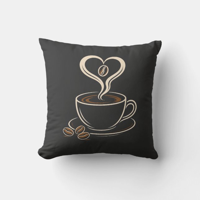 Coffee Lover Heart Steam Minimalist Design Cushion (Front)