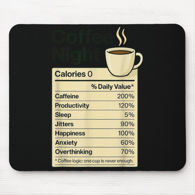 Coffee Lover Night Funny Nutrition Facts Costume F Mouse Pad (Front)
