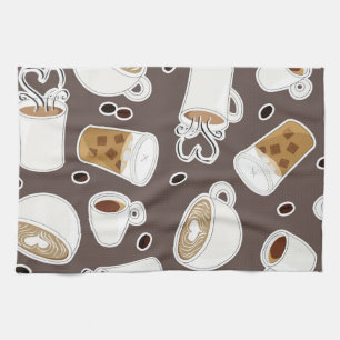 Coffee Lover Pattern Brown / Grey Tea Towel
