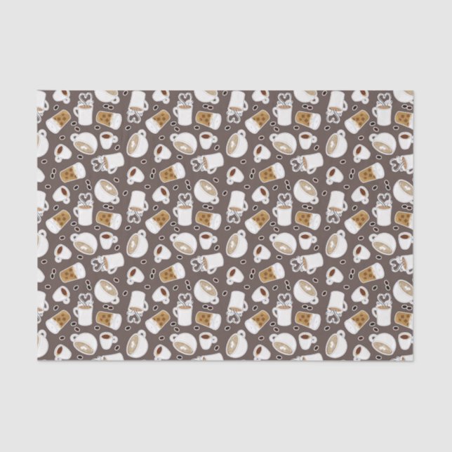 Coffee Lover Pattern Brown Tissue Paper (Front)