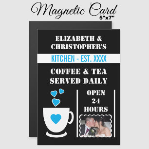 Coffee lover photo blue fridge magnetic card