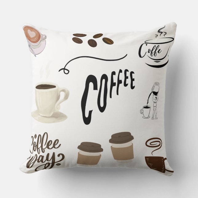 Coffee Lover Pillow – Cosy Coffee Cup Design, Cute (Front)