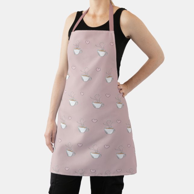 Coffee Lover Pink Heart Coffee Cup Cute Apron (Insitu)