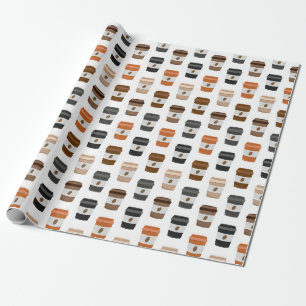 Coffee Lover Print, Travel Coffee Mug Pattern Wrapping Paper
