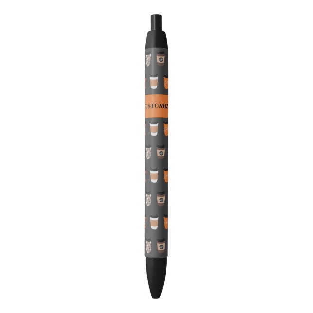 Coffee Lover Retro Tan Brown Black Ink Pen (Front Vertical)