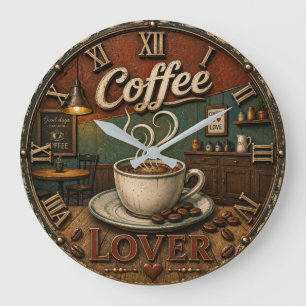 Coffee Lover Rustic Shop Large Clock
