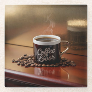 Coffee Lover Square Glass Coaster