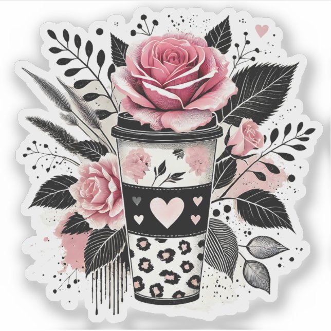 Coffee Lover Sticker, Floral Sticker (Front)