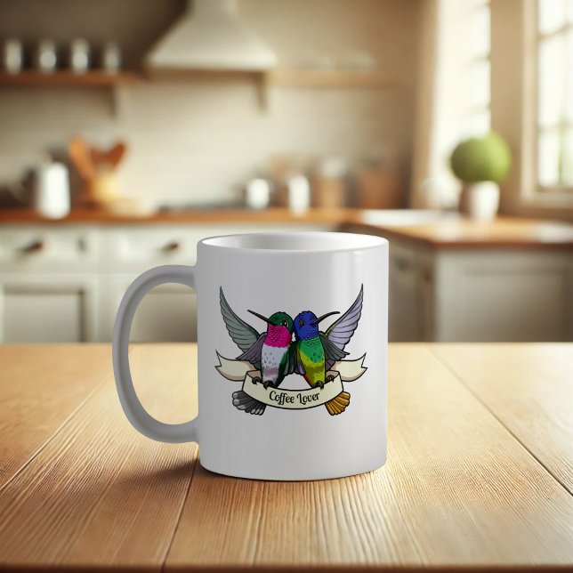 Coffee Lover Tattoo Style Hummingbirds & Ribbon Coffee Mug (Creator Uploaded)