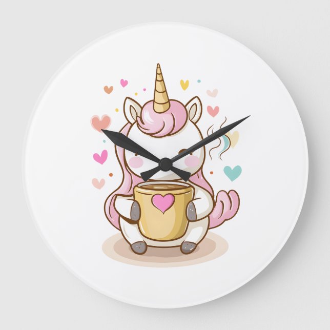 Coffee Lover Unicorn (1) Large Clock (Front)