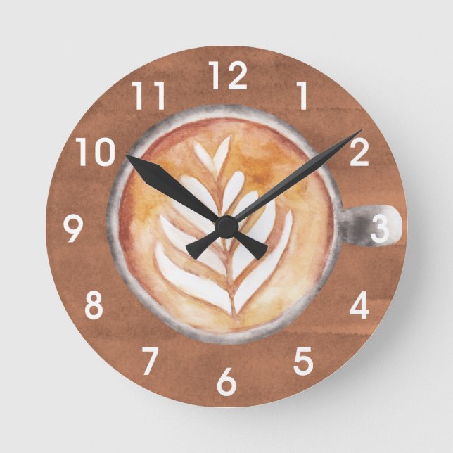 Coffee Lover Watercolor Business Coffee Kitchen Round Clock (Front)