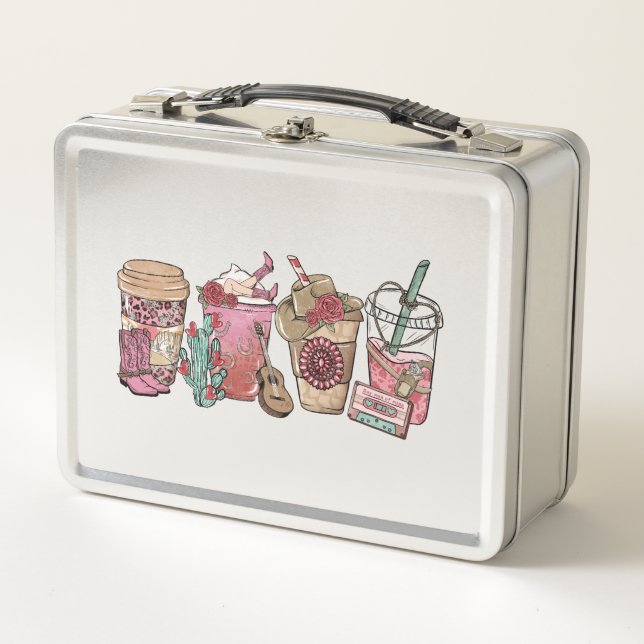 Coffee Lover Western Cowboy Theme Metal Lunch Box (Front)