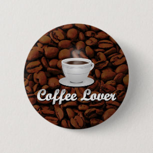 Coffee Lover, White Cup/Brown Beans 6 Cm Round Badge