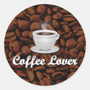 Coffee Lover, White Cup/Brown Beans Classic Round Sticker
