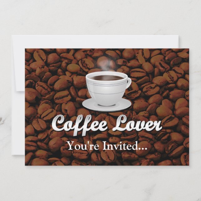 Coffee Lover, White Cup/Brown Beans Invitation (Front)