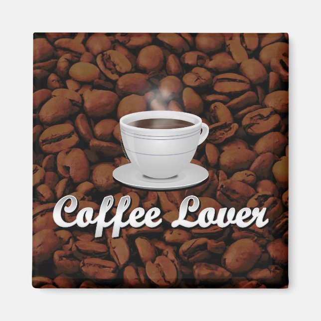Coffee Lover, White Cup/Brown Beans Magnet (Front)