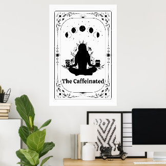 Coffee Lover Yoga Tarot Card Zodiac Astrology Poster