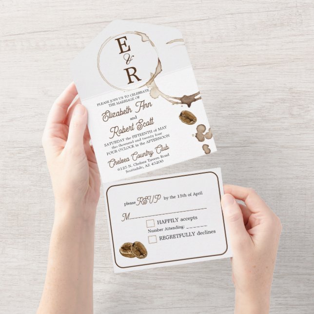 Coffee Lovers all in one wedding invite (Tearaway)