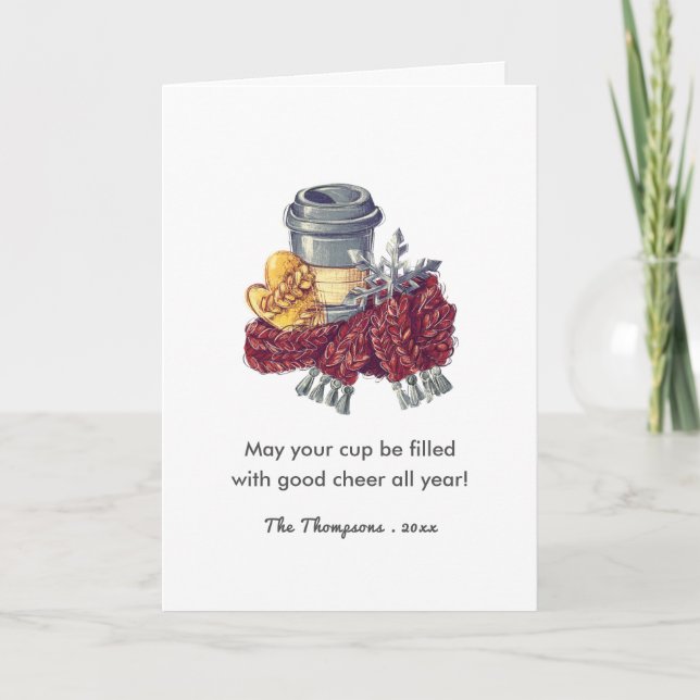 Coffee Lover's Christmas Cheer Greeting Photo Holiday Card (Front)