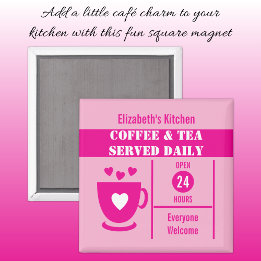 Coffee lovers custom name white pink magnet