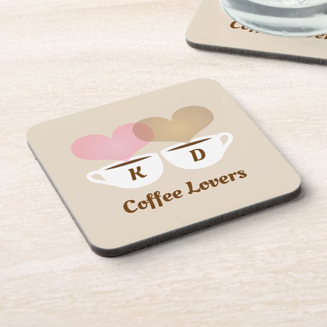 Coffee Lovers Pink Brown Custom Monogram Initials Coaster (Left Side)