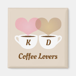 Coffee Lovers Pink Brown Custom Monogram Initials Magnet