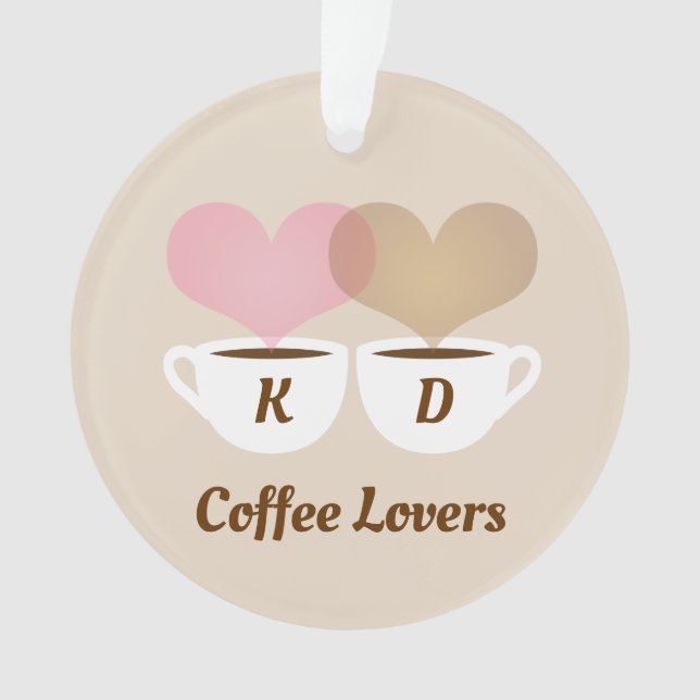 Coffee Lovers Pink Brown Custom Monogram Initials Ornament (Front)