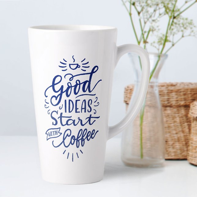 Coffee Lovers Quote Blue Calligraphy Tall White Latte Mug (Creator Uploaded)