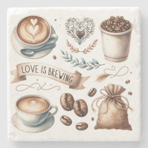 Coffee Lovers Theme Illustrated Latte Stone Coaster