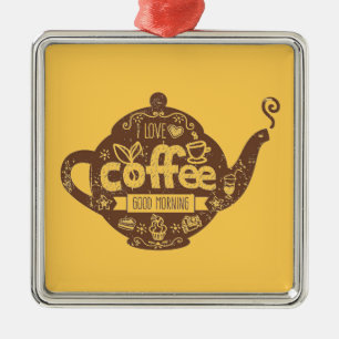 Coffee lovers vintage retro cafe art I love coffee Metal Tree Decoration