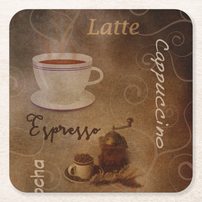 Coffee Lovers Word Art Square Paper Coaster (Front)