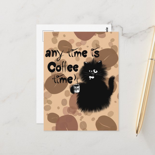 coffee loving cat postcard (Front/Back In Situ)