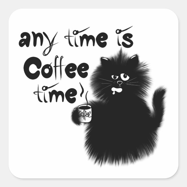 coffee loving cat square sticker (Front)