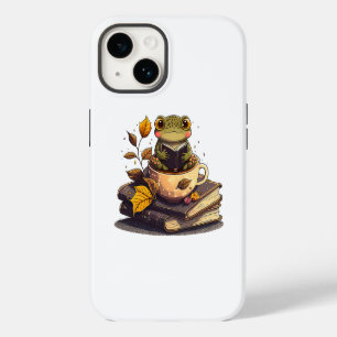 Coffee-Loving Frog Reading Books iPhone 14 Case