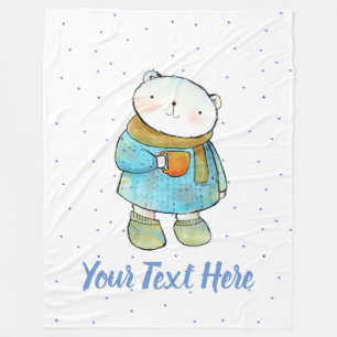 Coffee Loving Polar Bear Custom Fleece Blanket