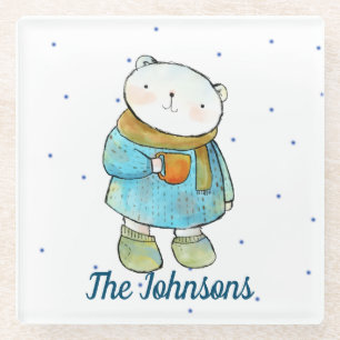 Coffee Loving Polar Bear Glass Coaster