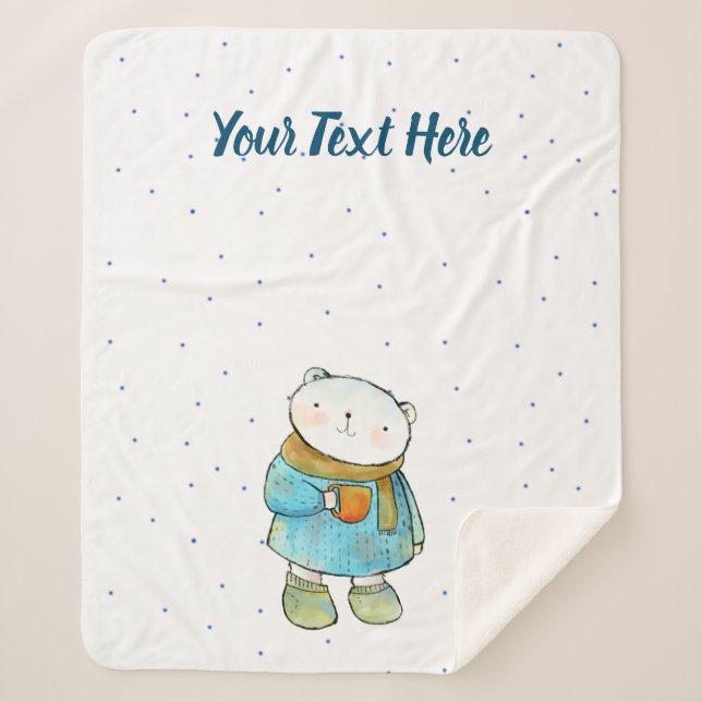 Coffee Loving Polar Bear Sherpa Blanket (Front)