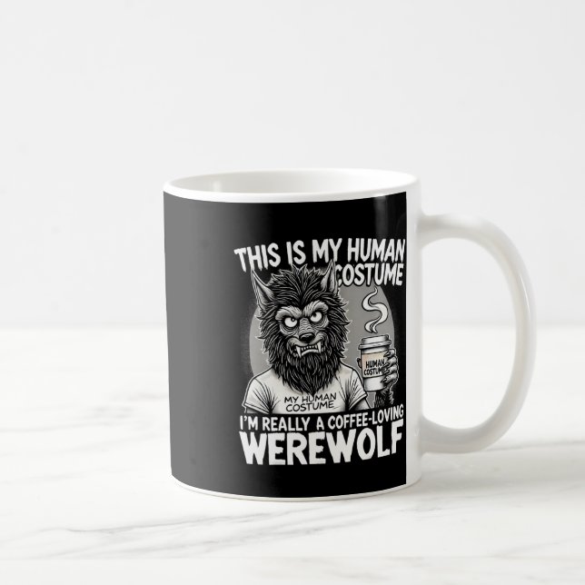 Coffee-loving Werewolf Human Costume Funny Hallowe Coffee Mug (Right)